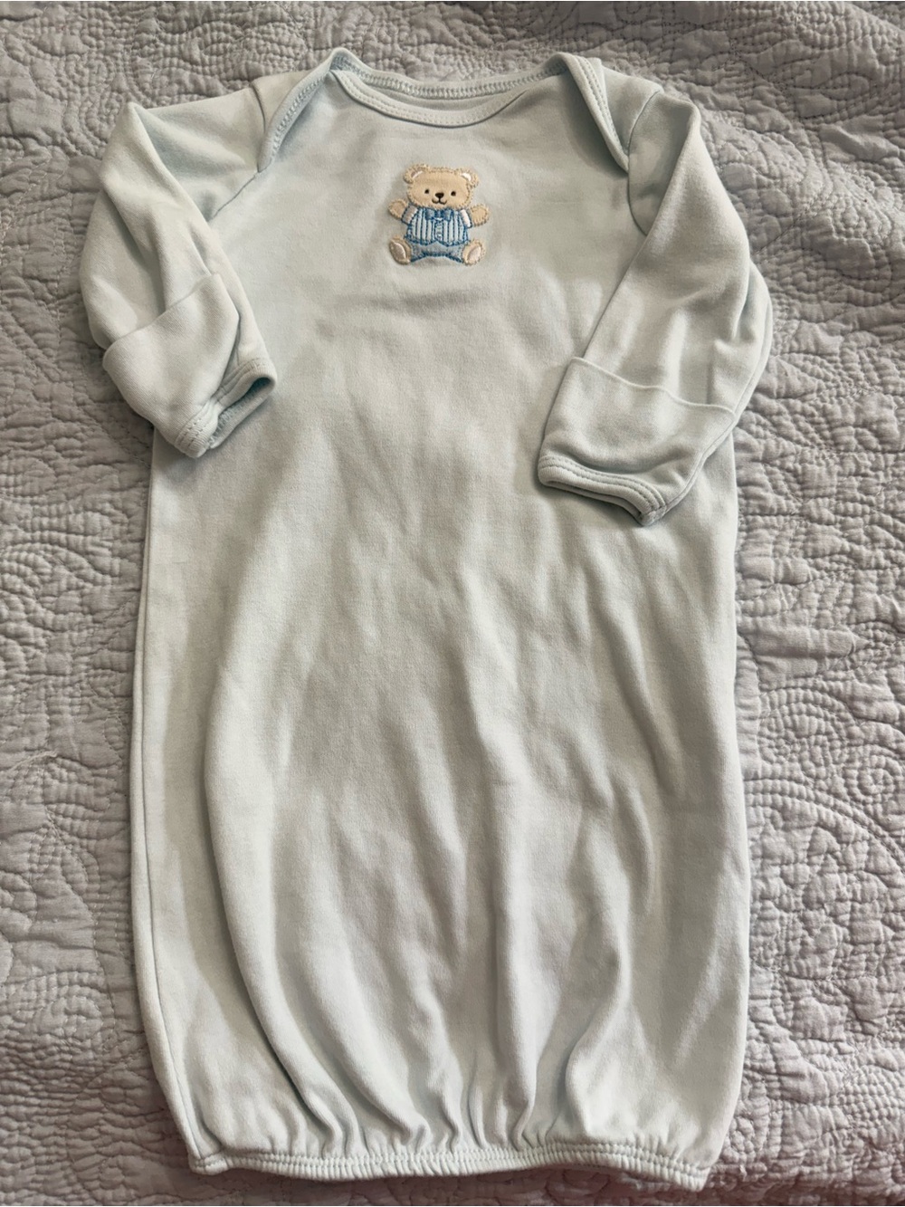 Little Me Light Blue Baby Gown with Embroidered Teddy